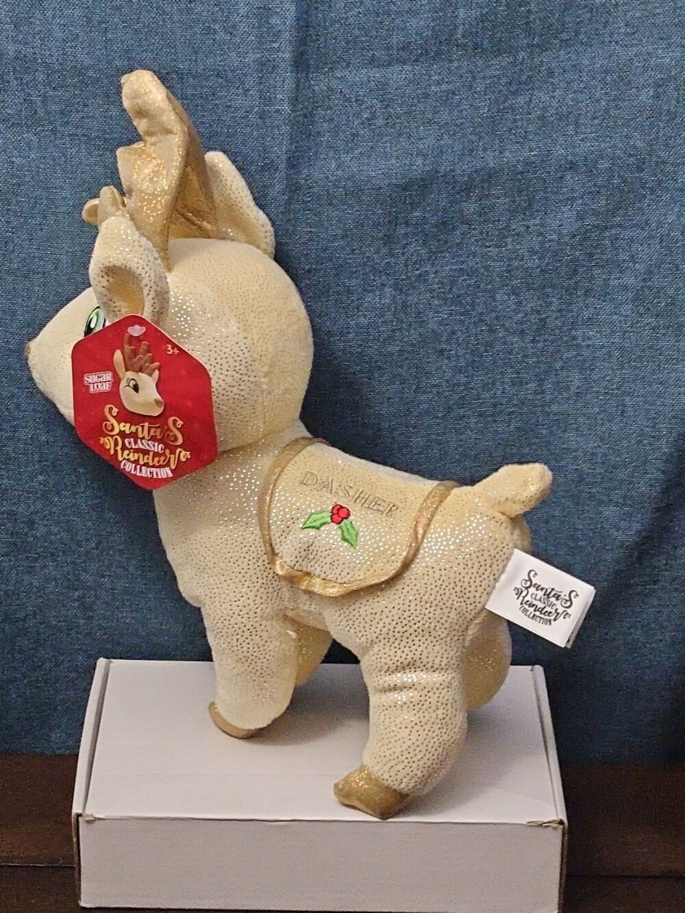 Sugar Loaf Santa’s Classic Reindeer | DASHER White Gold Sparkle Plush | Rare - Picture 3 of 16